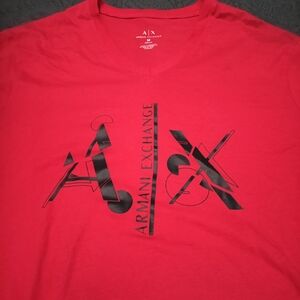 Armani Exchange Red Short Sleeve Tee with Graphic Design